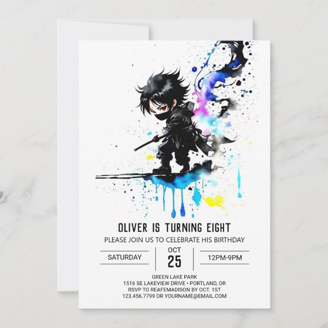 Convite Aniversário digital do Menino Ninja Grátis editáve (Frente)