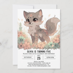 Convite Aniversário Digital Elegante Boho Wolf