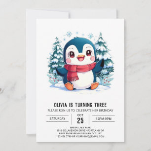 Convite Aniversário digital pinguim Bonito místico