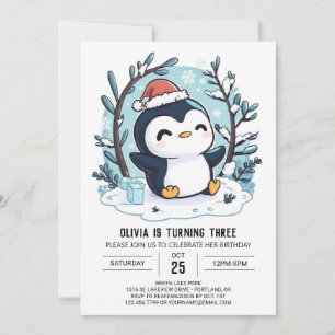 Convite Aniversário Digital Pinguim Encantador de Neve