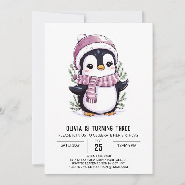 Convite Aniversário digital pinguim místico charmoso (Frente)