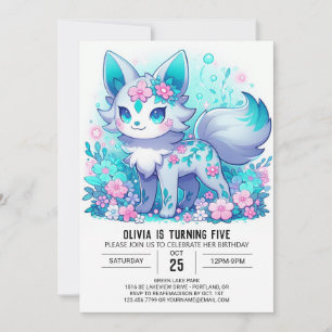 Convite Aniversário Digital Simples do Lobo Floral
