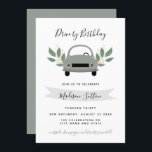 Convite Aniversário dirige de carro com folhagem verde<br><div class="desc">Convite para aniversário de apresentação de aniversário de folhagem verde</div>