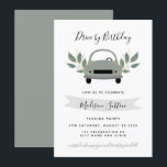Convite Aniversário dirige de carro com folhagem verde<br><div class="desc">Convite para aniversário de apresentação de aniversário de folhagem verde</div>