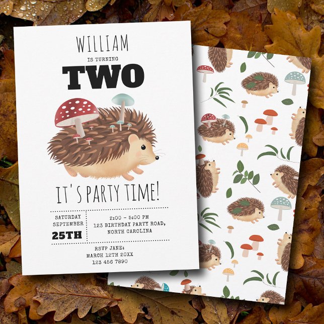 Convite Aniversário Divertido deouriço-cacheiro Floresta d (Hedgehog Mushroom Woodland Forest Funny Birthday Invitation)