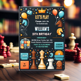 Convite Aniversário do 13 da Noite do Jogo Chess King E Qu