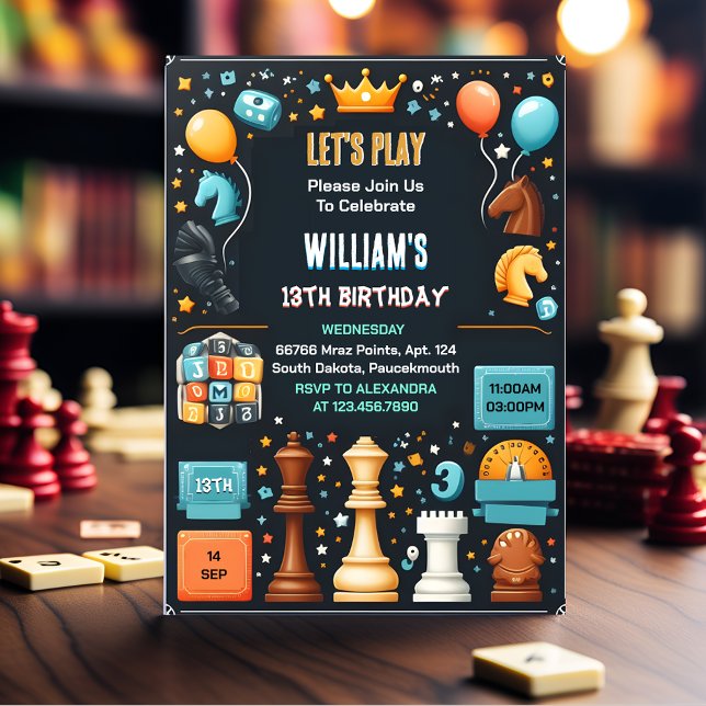 Convite Aniversário do 13 da Noite do Jogo Chess King E Qu (Criador carregado)