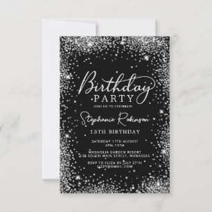 Convite Aniversário do 13 de com brilho preto Elegante