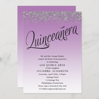 Convite Aniversário do 15 de Quinceanera Roxo e Prata