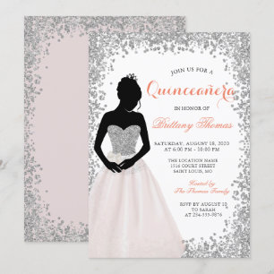 Convite Aniversário do 15 de Quinceanera Silver Rosa
