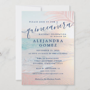 Convite Aniversário do 15 Rosa de Quinceañera de praia R