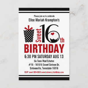 Convite Aniversário do 16 Cupcake preto e vermelho