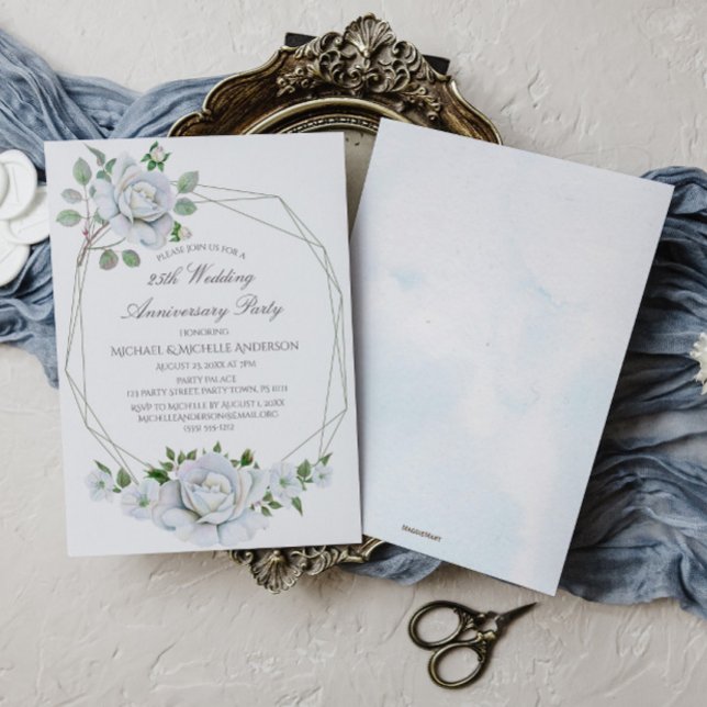 Convite Aniversário do 25 de Aquarela Geométrica Branca Fl (Criador carregado)