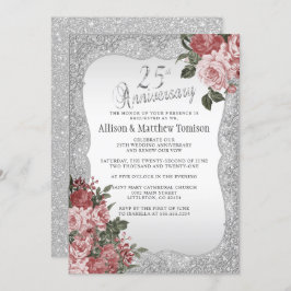 Convite Aniversário do 25 Silver Glitter | Blush Floral