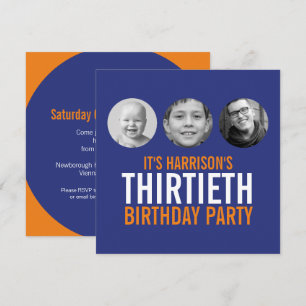 Convite Aniversário do 30 de laranja azul escuro