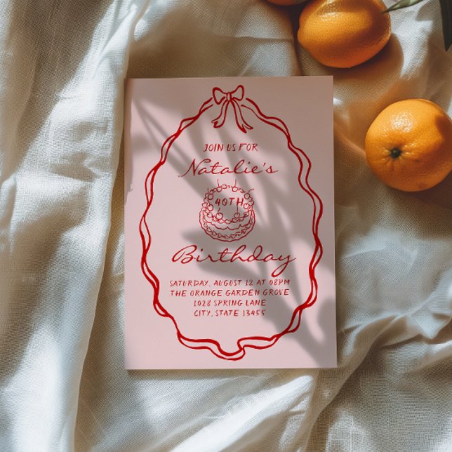 Convite Aniversário do 40º aniversário do bolinho desenhad (Criador carregado)