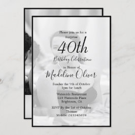 Convite Aniversário do 40th Classy Monogramas Black White
