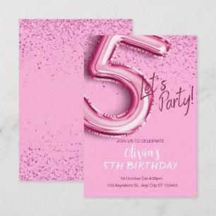 Convite Aniversário do 5 Confetti moderno rosa