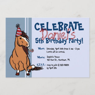 Convite Aniversário do 5 do Blue Party Pony Boys