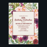 Convite Aniversário do 60º Aniversário do Elegante Blush P<br><div class="desc">Elegante 60º convite de aniversário para mulheres num lindo floral cor-de-rosa e cor-de-água púrpura em um fundo de cor creme. O texto e as fontes neste convite são personalizáveis usando a ferramenta design do Zazzle, por isso personalize-o para qualquer idade que você escolher. Entre em contato conosco para obter ajuda...</div>