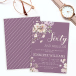 Convite Aniversário do 60º sexagésimo de lavanda floral<br><div class="desc">Lavanda rosa-d-água elegante convite de aniversário floral moderno da década de 60. A idade não pode ser alterada,  mas por favor escreva-me e eu farei uma nova listagem com a sua idade o mais rápido possível :)</div>