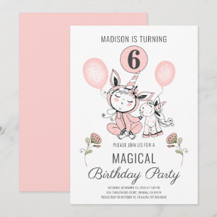 Convite Aniversário do 6 da Unicorn, Cor-de-Água Cor Ros