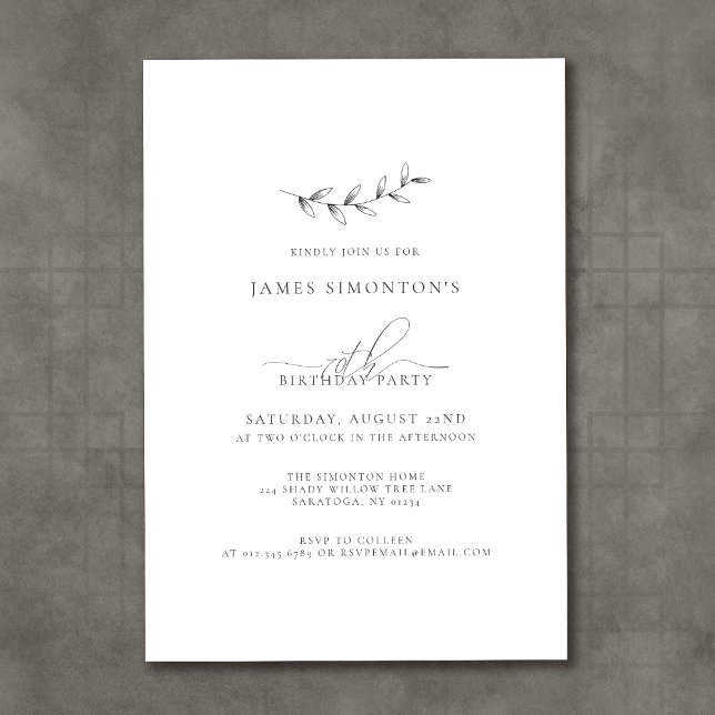 Convite Aniversário do 70 Botânico Elegante Simples (Criador carregado)