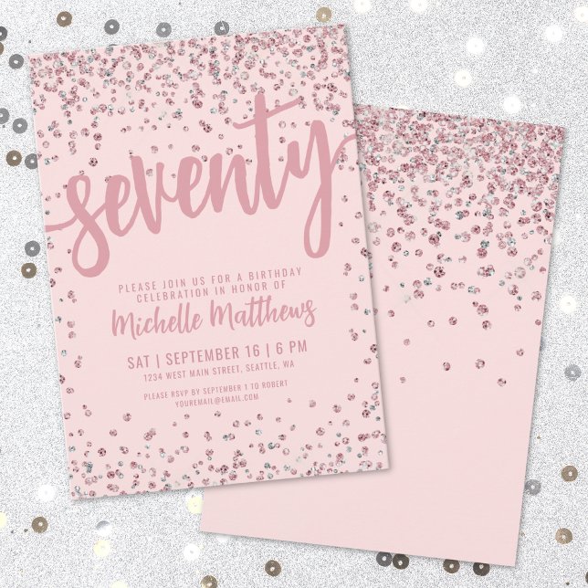 Convite Aniversário do 70 cor-de-rosa (Blush Pink 70th Birthday Invitation)