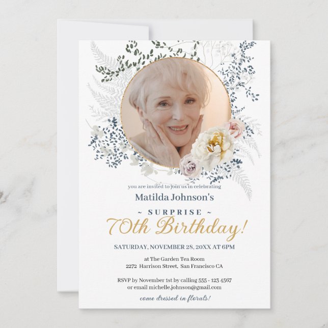 Convite Aniversário do 70 da Surpresa Personalizada de Flo (Frente)