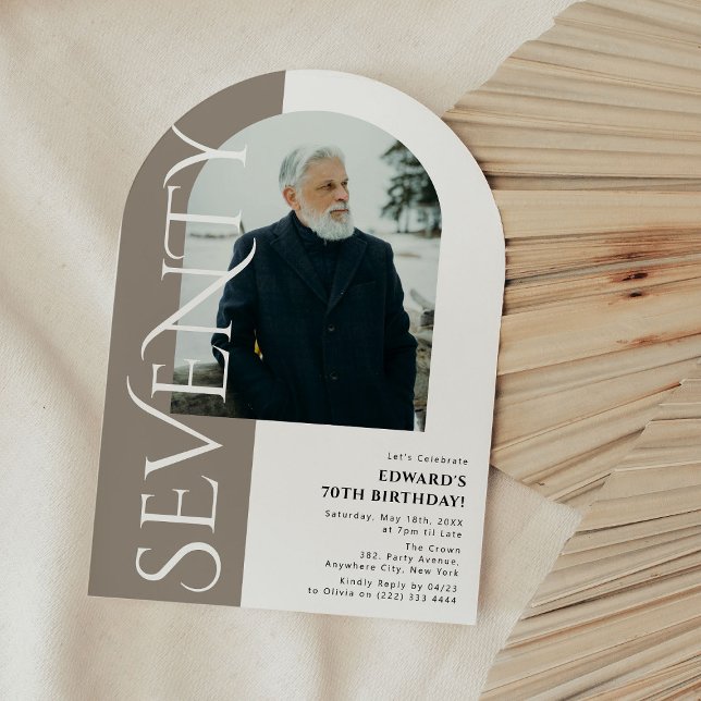 Convite Aniversário do 70 de Foto com Arch Mínimo 70 (Criador carregado)