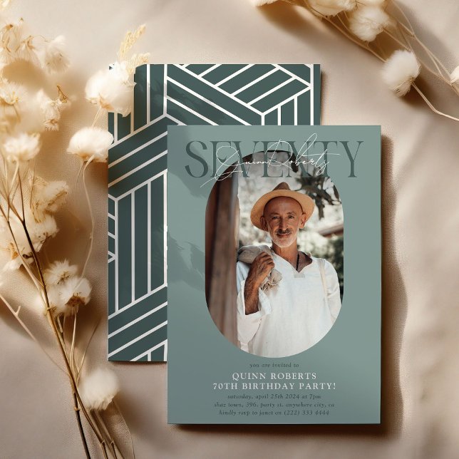 Convite Aniversário do 70 de Foto e Assinatura Moderno Ova (Criador carregado)