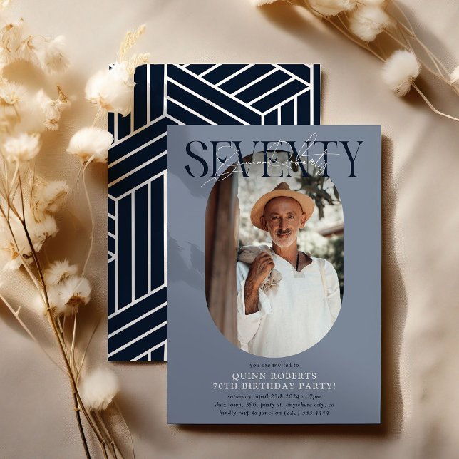 Convite Aniversário do 70 de Foto e Assinatura Moderno Ova (Criador carregado)