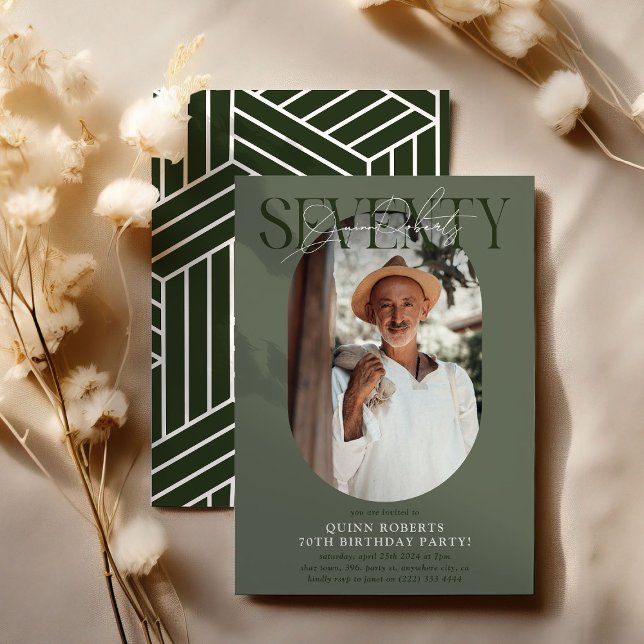 Convite Aniversário do 70 de Foto e Assinatura Moderno Ova (Criador carregado)