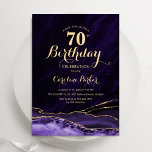 Convite Aniversário do 70 de mármore Dourado roxo<br><div class="desc">Convite de aniversário de 70 de agato roxo e dourado. Elegante design moderno com aquarela agate marble geode background, faux glitter gold e typografia script font. Trendy convida o cartão perfeito para uma comemoração de dia das mulheres na moda. Impressos convites Zazzle ou modelo de impressão digital instantânea para download....</div>
