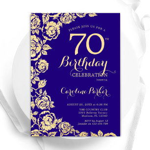 Convite Aniversário do 70 de Rosas Douradas Elegantes