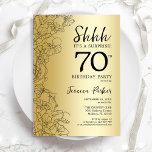 Convite Aniversário do 70 de Surpresa Dourada<br><div class="desc">Convite de aniversário Dourado Surpresa. Design Glam feminina com sotaques botânicos e letra de script de tipografia. Simples cartão de convite floral perfeito para uma festa surpresa na moda. Pode ser personalizado para qualquer idade. Impressos convites Zazzle ou download instantâneo de modelo digital.</div>