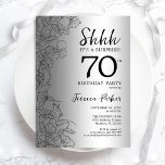 Convite Aniversário do 70 de Surpresa Silver<br><div class="desc">Convite de aniversário de 70 de Silver Surprise. Design Glam feminina com sotaques botânicos e letra de script de tipografia. Simples cartão de convite floral perfeito para uma festa surpresa na moda. Pode ser personalizado para qualquer idade. Impressos convites Zazzle ou modelo de impressão digital instantânea para download.</div>