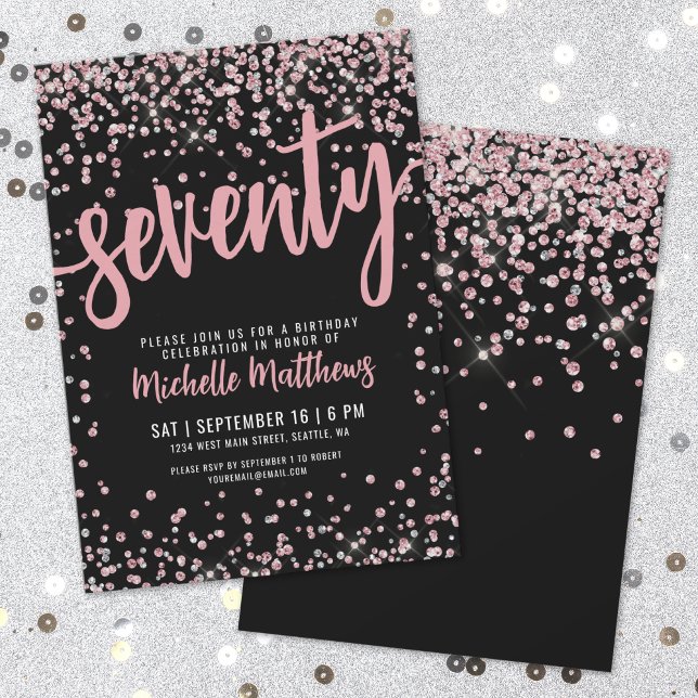 Convite Aniversário do 70 Dourado Elegante (Elegant Rose Gold 70th Birthday Invitation)