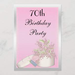 Convite Aniversário do 70 Floral Rosa e Prata