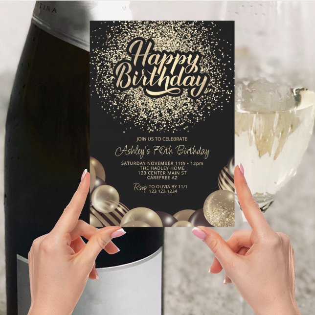 Convite Aniversário do 70 preto e Dourado (Criador carregado)