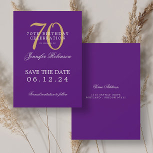 Convite Aniversário do 70 Roxo Dourado Salvar a Data