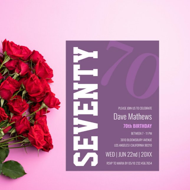 Convite Aniversário do 70 Roxo Moderno (Criador carregado)
