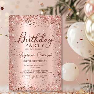 Convite Aniversário do 80 brilhante Dourado de Rosa de met