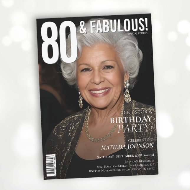 Convite Aniversário do 80 da Revista Fabulosa 80 (80 and Fabulous Magazine Cover 80th Birthday Invitation)
