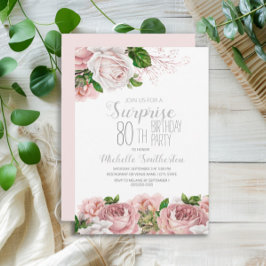Convite Aniversário do 80 da Surpresa Floral Rosa Blush