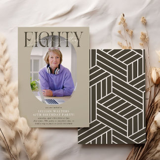 Convite Aniversário do 80 de Foto e Assinatura Moderno Ova