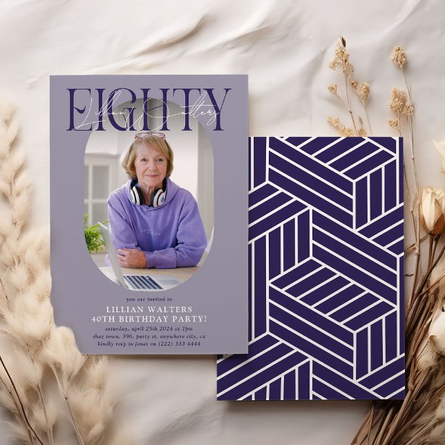 Convite Aniversário do 80 de Foto e Assinatura Moderno Ova (Criador carregado)