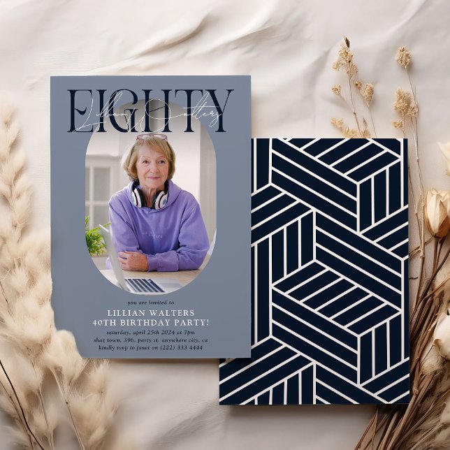 Convite Aniversário do 80 de Foto e Assinatura Moderno Ova (Criador carregado)