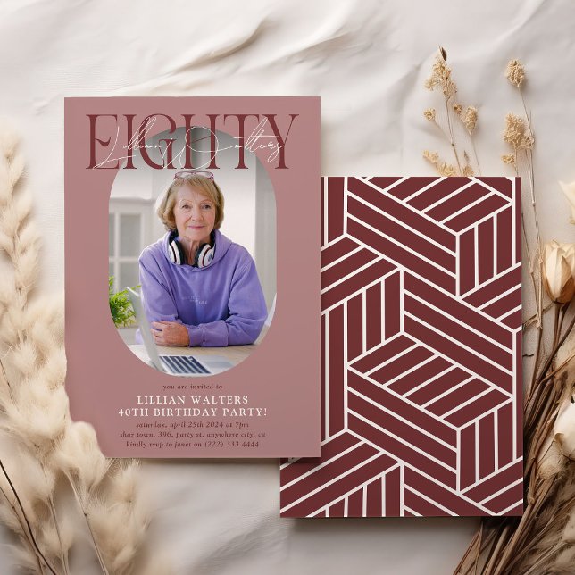 Convite Aniversário do 80 de Foto e Assinatura Moderno Ova (Criador carregado)