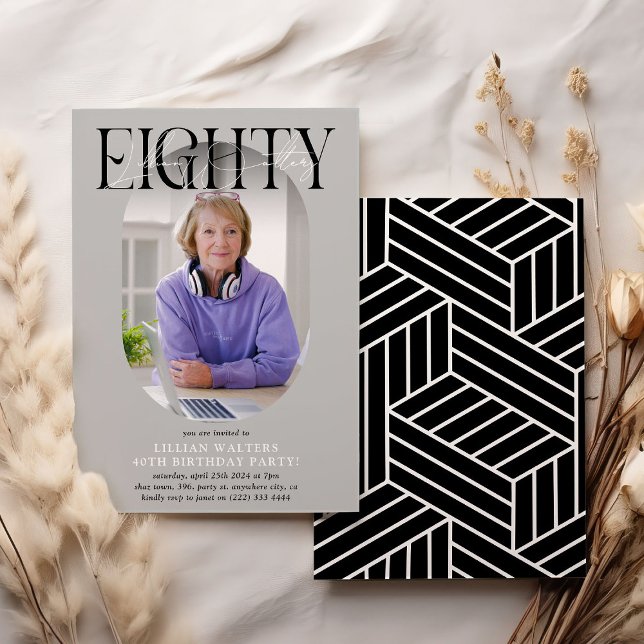 Convite Aniversário do 80 de Foto e Assinatura Moderno Ova (Criador carregado)